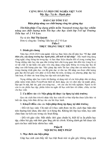 SKKN Ứng dụng phần mềm Nearpod trong dạy học nhằm nâng cao chất lượng môn Tin học cho học sinh lớp 5A3 tại Trường Tiểu học số 2 Võ Lao (Bùi Thị Quỳnh)